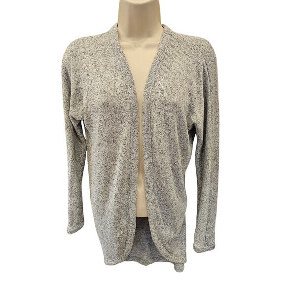 Plush knit open front grey cardigan sweater L teacher casual office winter top - Picture 1 of 7